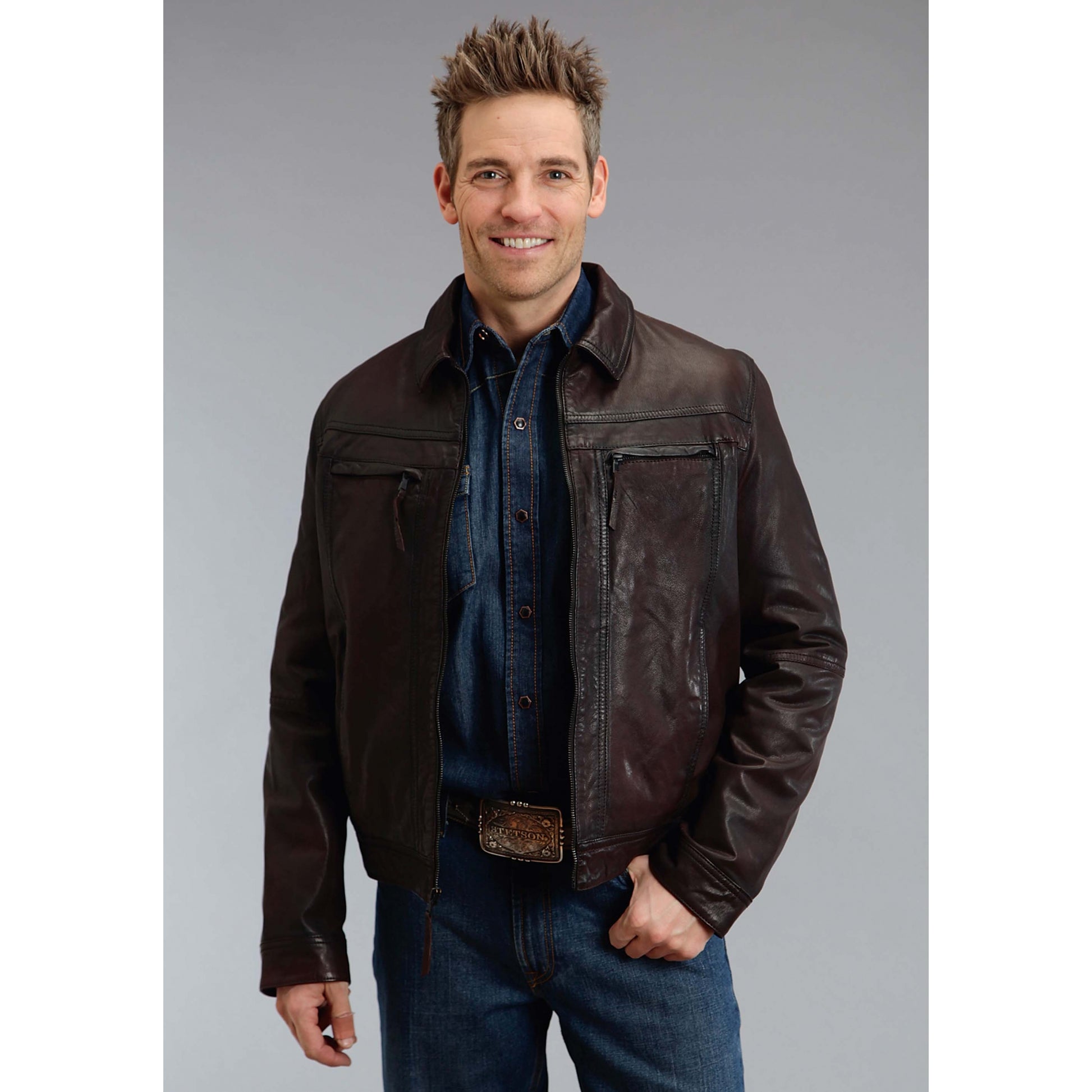 Stetson Men's Smooth Leather Jacket - Brown