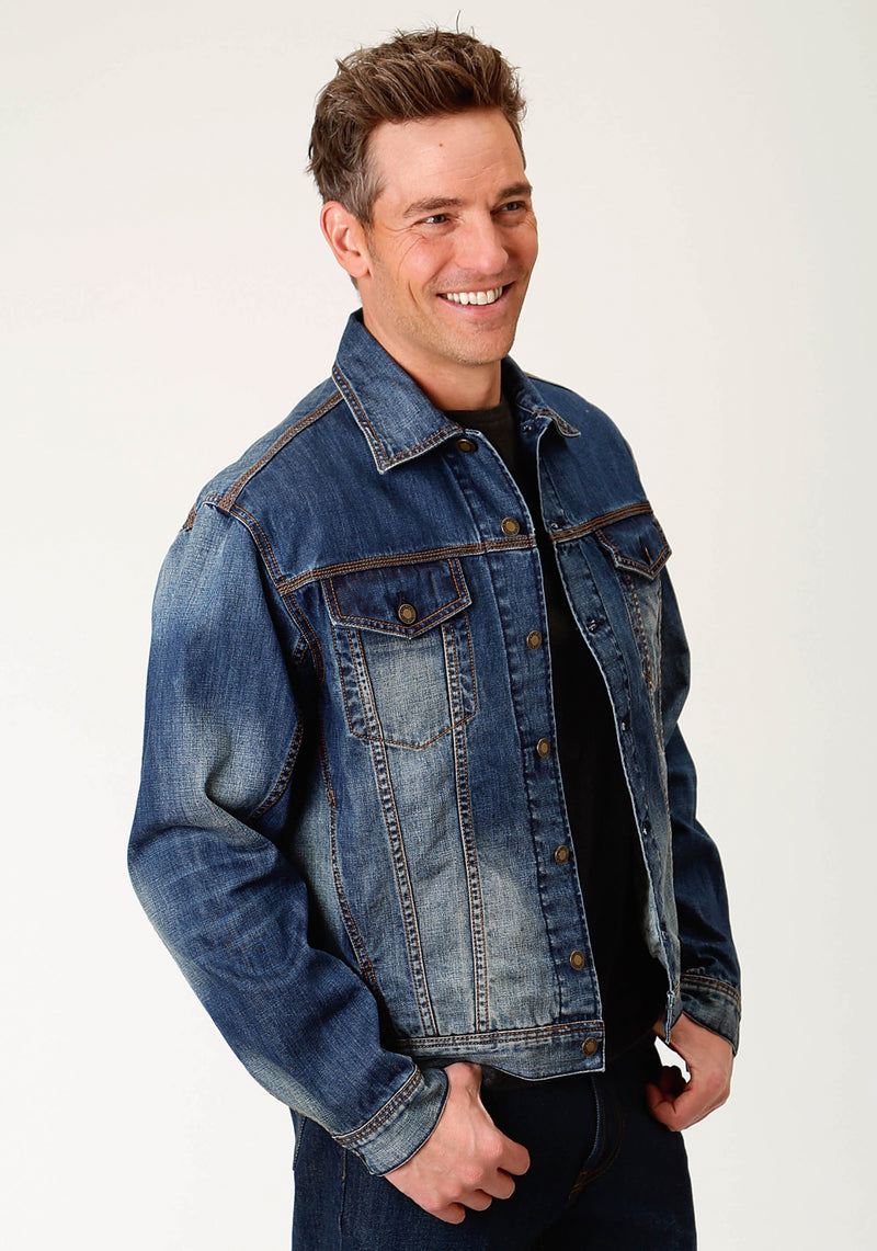 Stetson Men's Denim Jacket with Logo - Blue