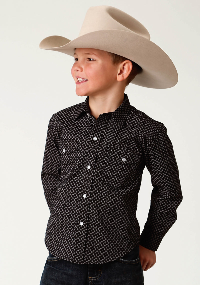 Roper Boys Foulard Print Western Shirt - Black & White
