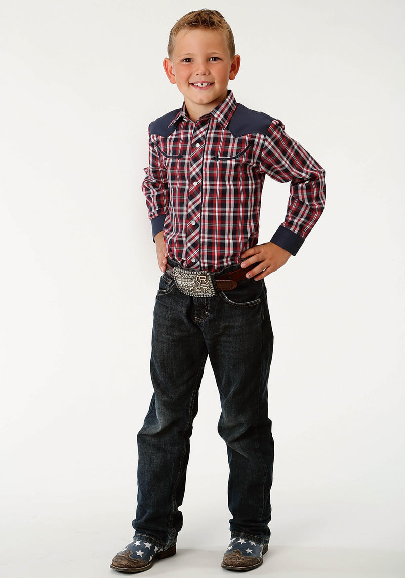 Roper Boys Retro Contrast Western Shirt - Patriotic Plaid