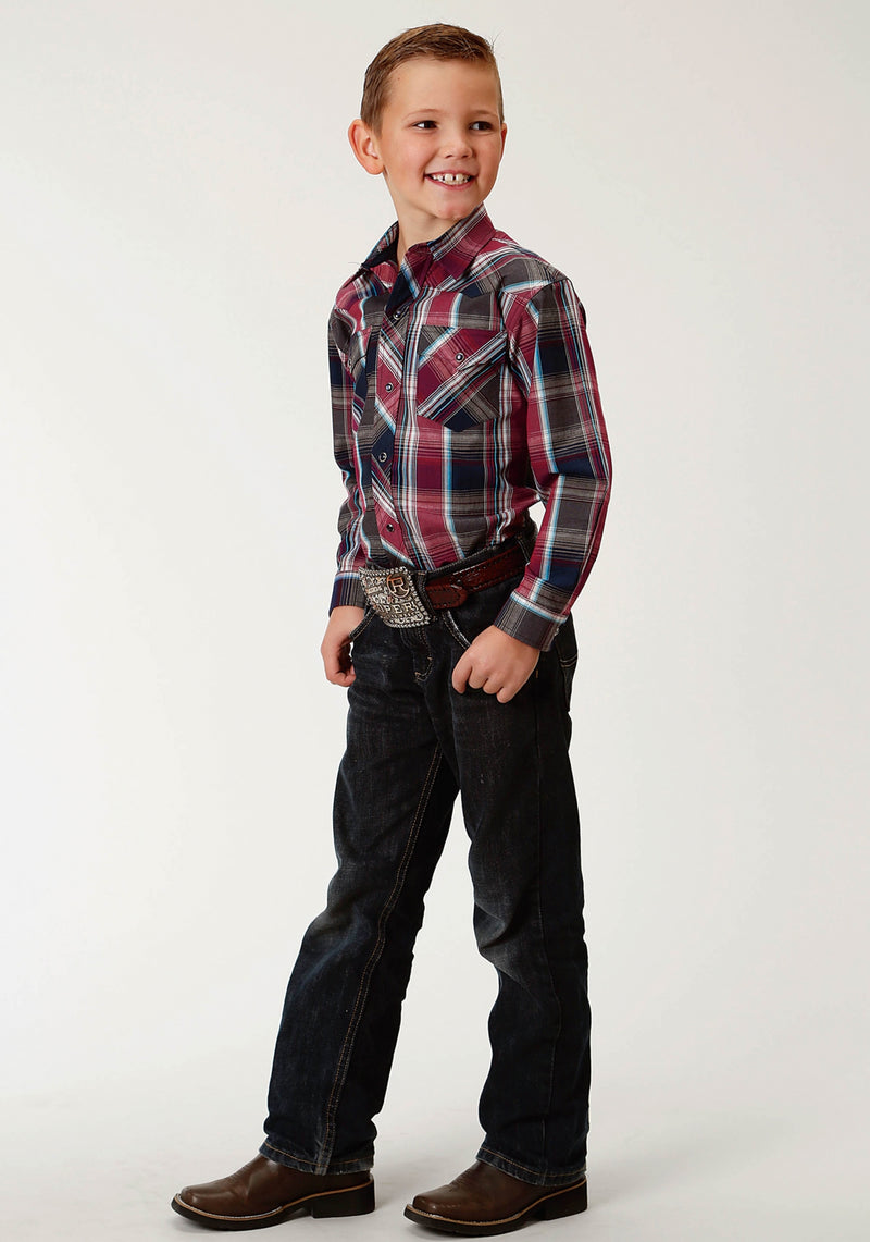 Roper Boys Performance Western Shirt - Red Plaid