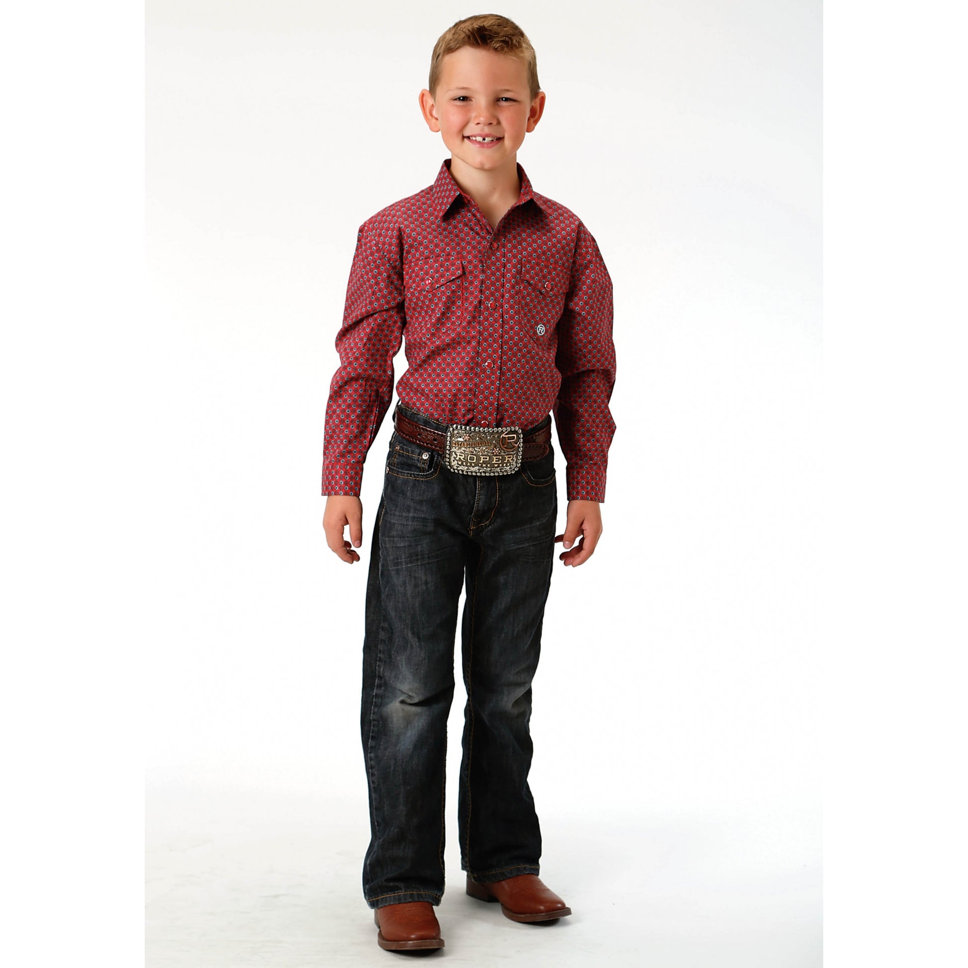 Roper Boys Amarillo Snap Shirt - Red Vintage Foulard