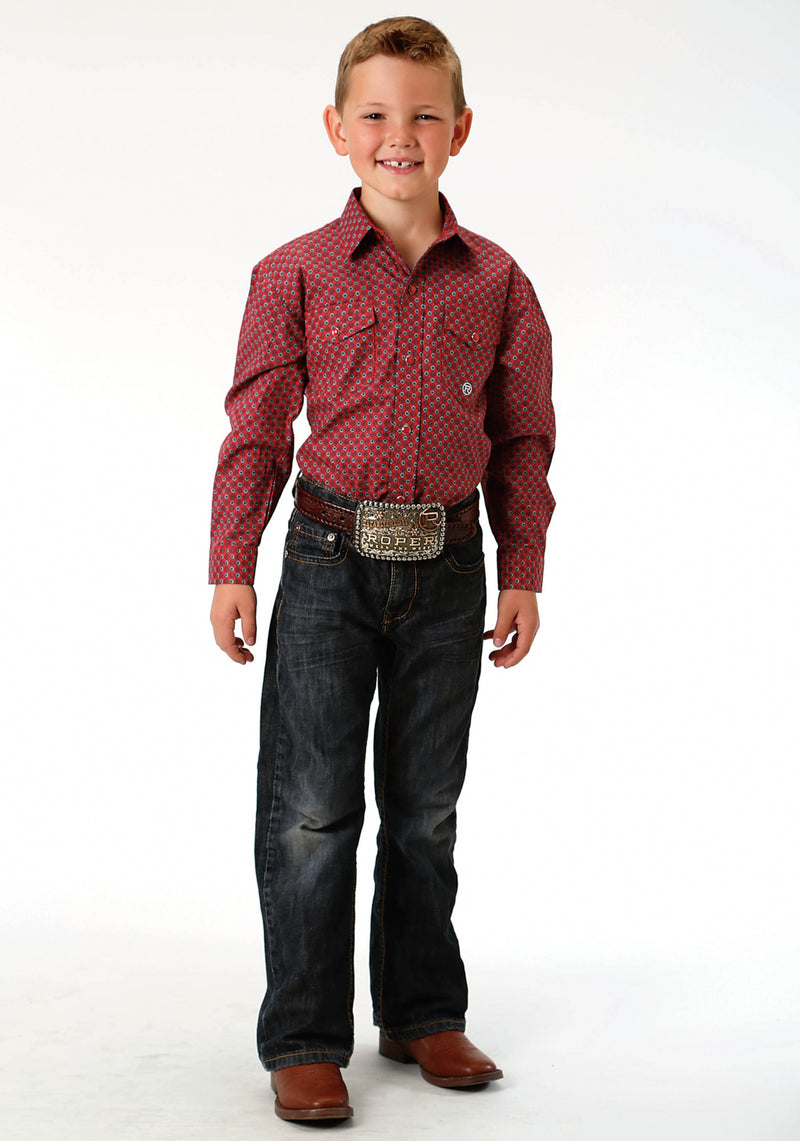 Roper Boys Amarillo Snap Shirt - Red Vintage Foulard