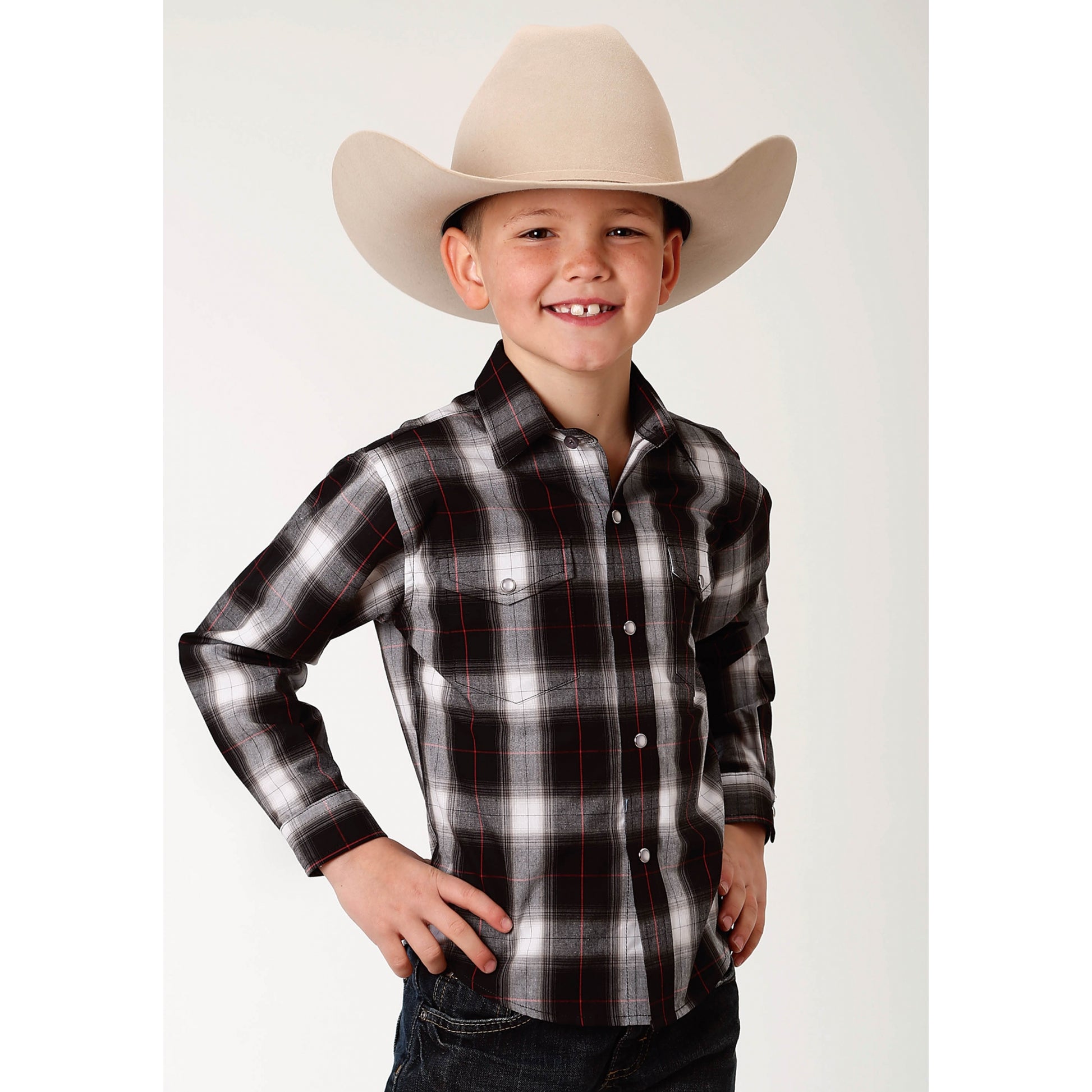 Roper Boys Amarillo Red Canyon Shirt - Black Plaid