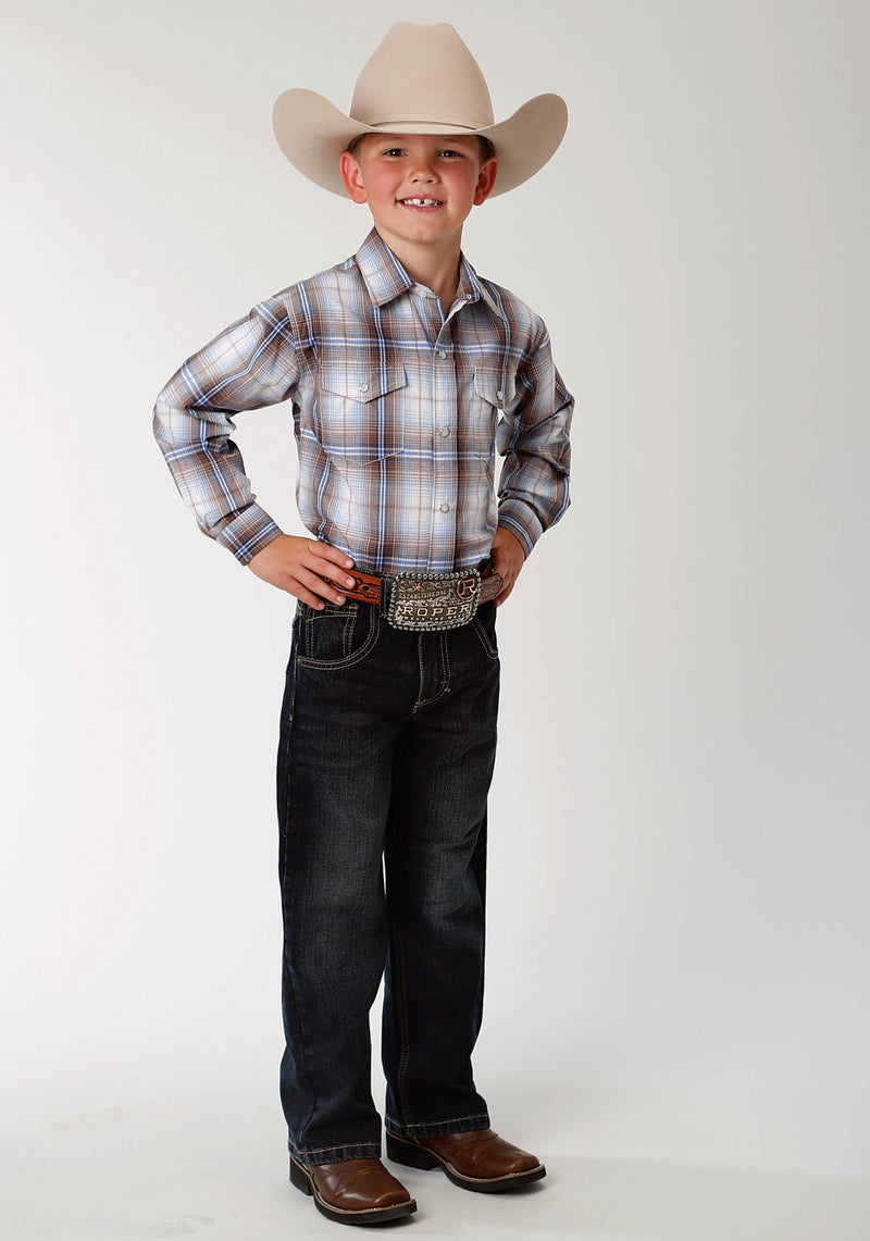Roper Boys Indigo Trail Western Shirt - Blue