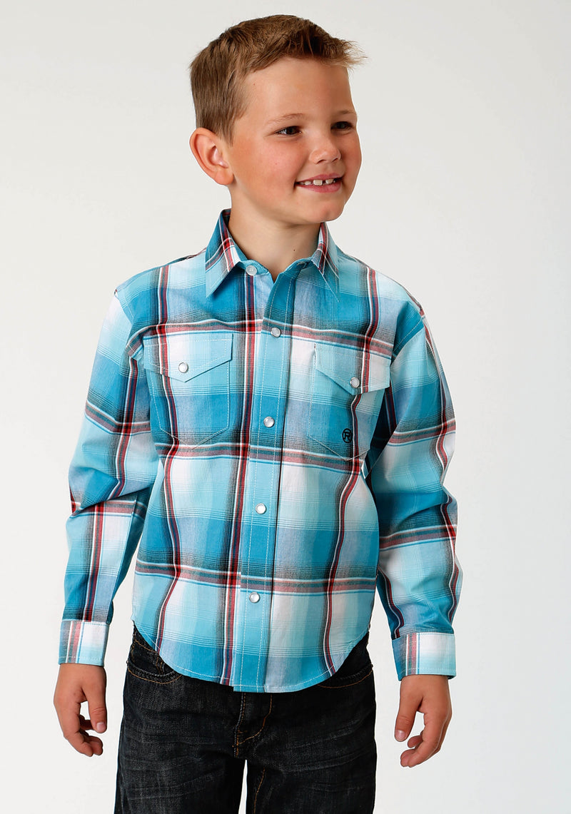 Roper Boys Red Mesa Western Shirt - Aqua