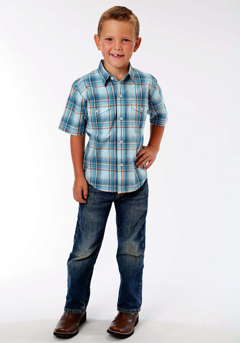 Roper Boys Short Sleeve Western Shirt - Blue
