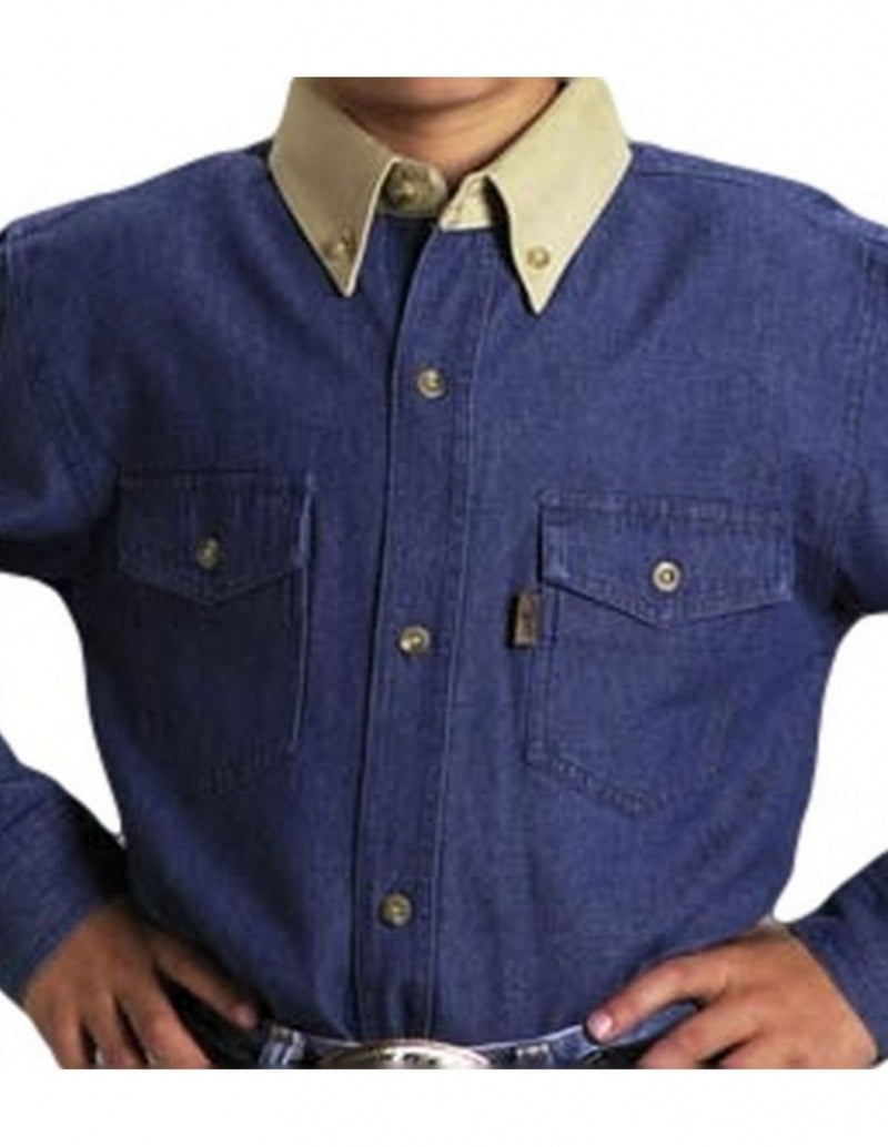 Roper Boys Contrast Western Shirt - Blue