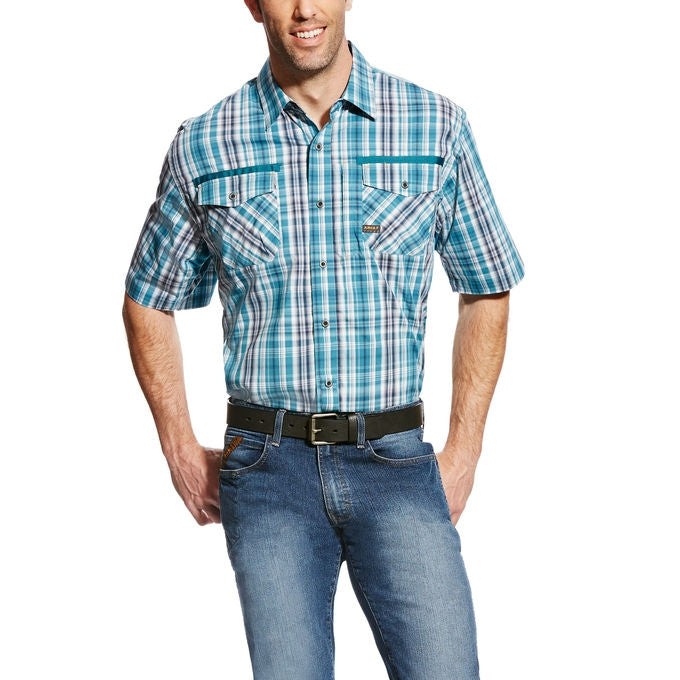 Ariat Men's Rebar Short Sleeve Work Shirt - Larkspur Plaid