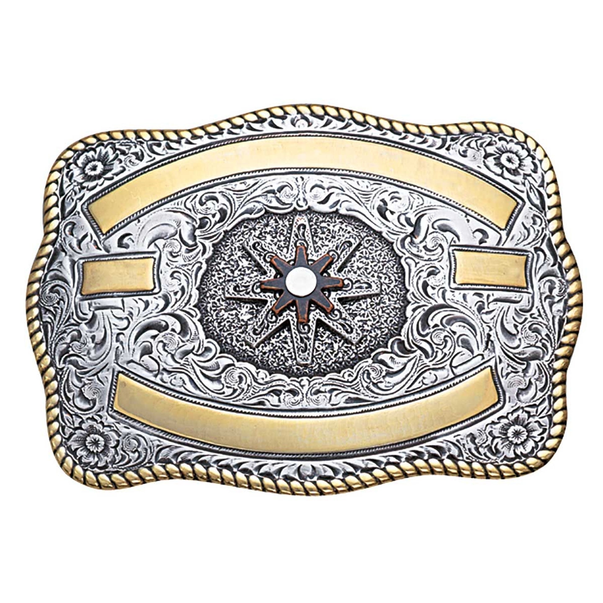Crumrine Rectangle Two-Tone Rowel Trophy Buckle