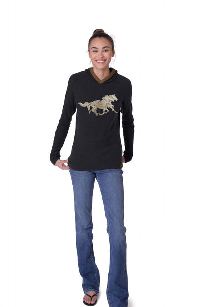 Chestnut Bay Rider Lounge Hoodie Running Horses
