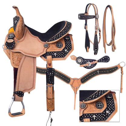 Silver Royal Desert Faith Barrel Saddle with Black Suede Overlay Package