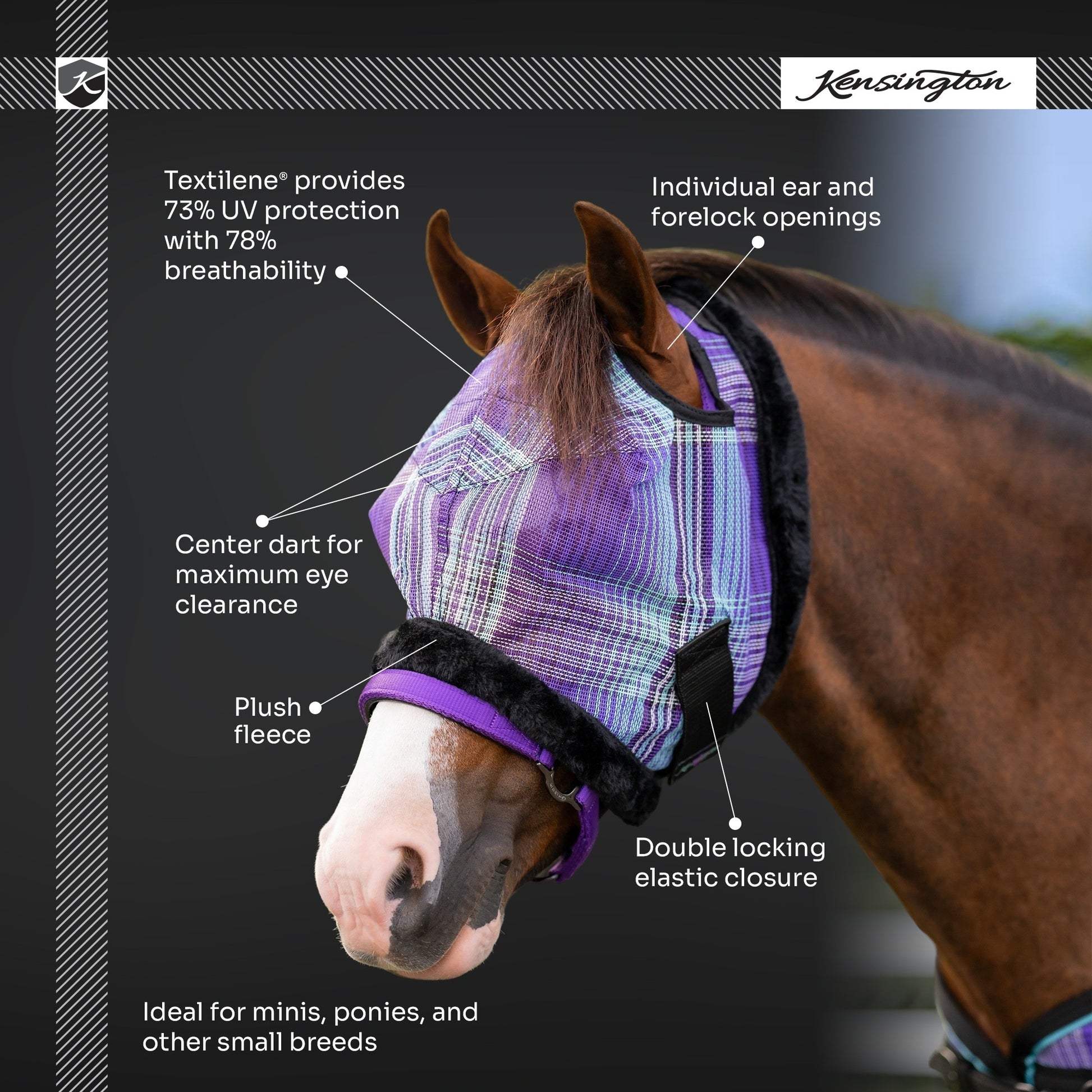 Kensington UV Pony Dual Ear Opening Fly Mask with Fleece