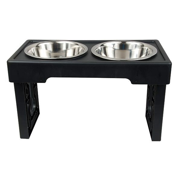 OUR PETS Barking Bistro Adjustable Dog Feeder - Black - 2.9In/8In/12In