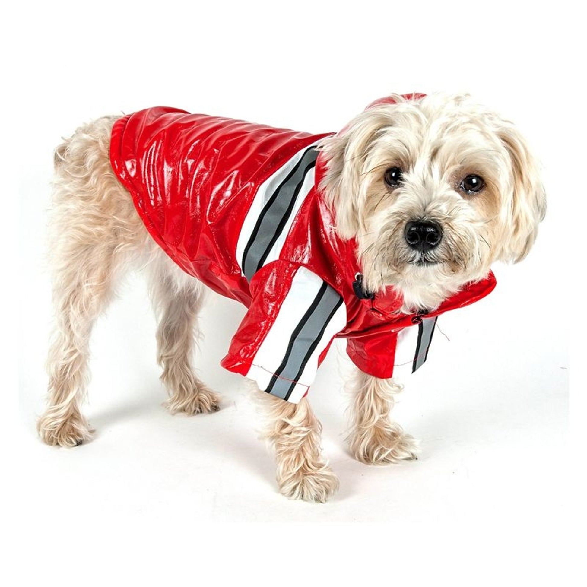 Pet Life Red Reflecta-Glow PVC Dog Raincoat MD