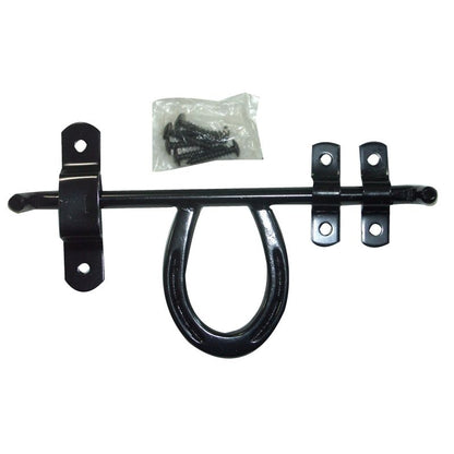 Fancy Barn Door Latch Black enameled steel. Includes all hardware