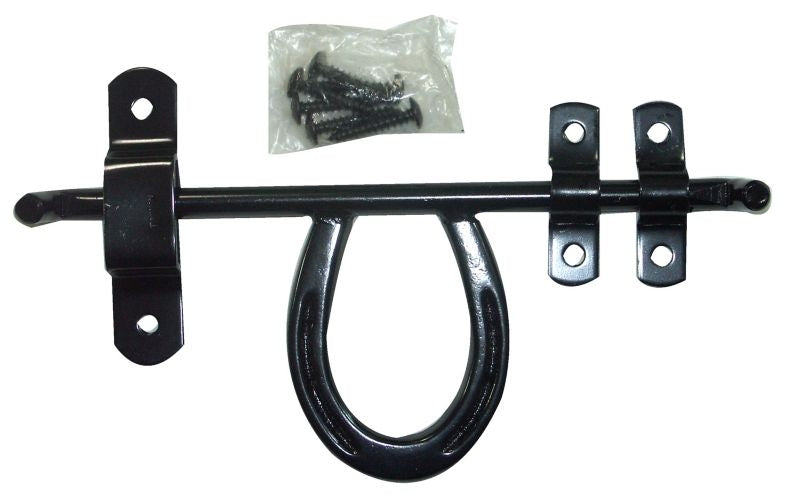 Fancy Barn Door Latch Black enameled steel. Includes all hardware