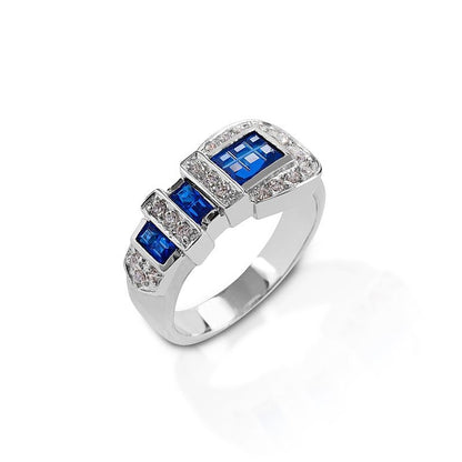 Kelly Herd Blue Ranger Style Buckle Ring - Sterling Silver