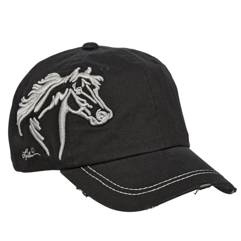 Distressed Baseball Cap with 3D Embroidered Horse Head