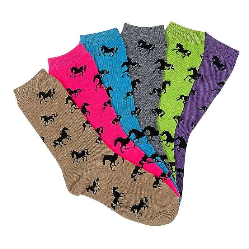 AWST Int'l Ladies' "Lila" Horses All Over Crew Socks- 6 Pack