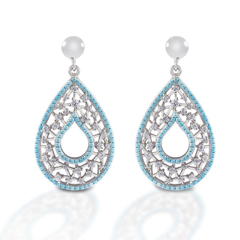 Kelly Herd Turquoise & Clear Teardrop Earrings - Sterling Silver