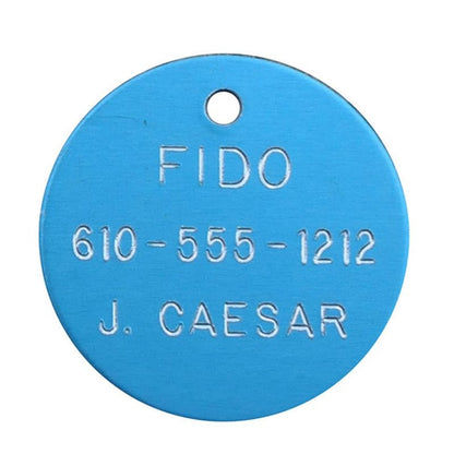 Personalized 1 1/4in Round Aluminum Tag Blue