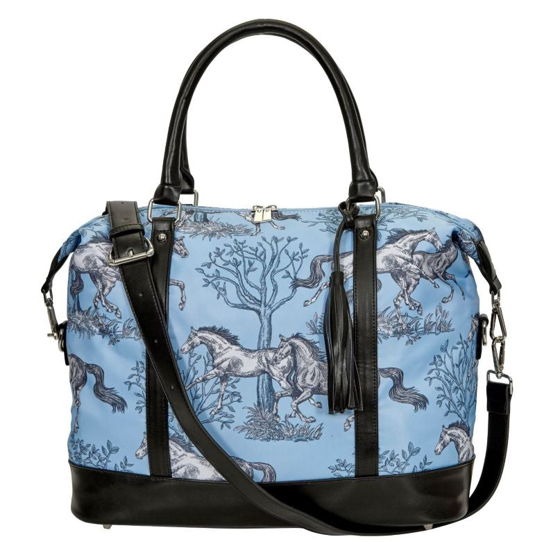 AWST Int'l "Lila" Blue Toile Travel Bag with Tassel