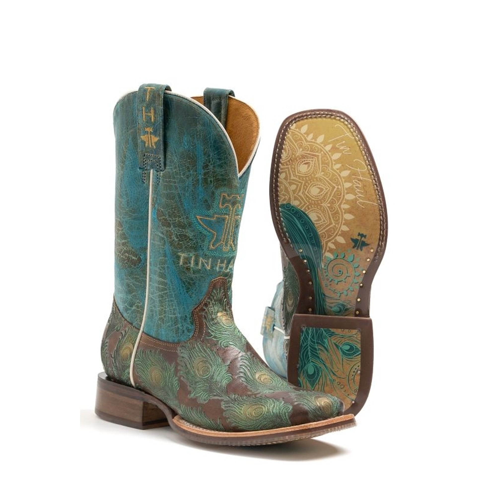 Tin Haul Ladies Feather Boots 11 B Turquoise