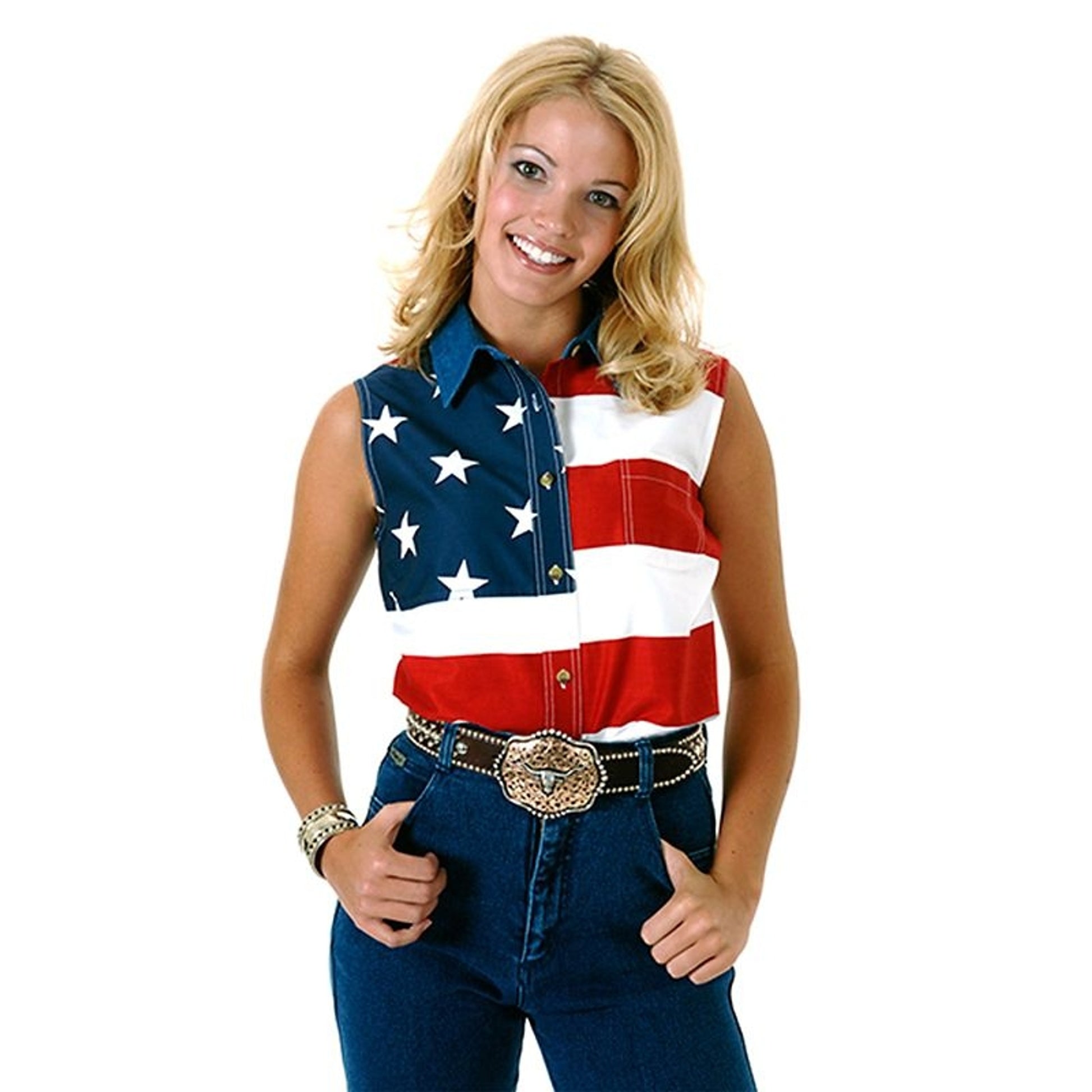 Roper Ladies American Flag Sleeveless Shirt XS Red