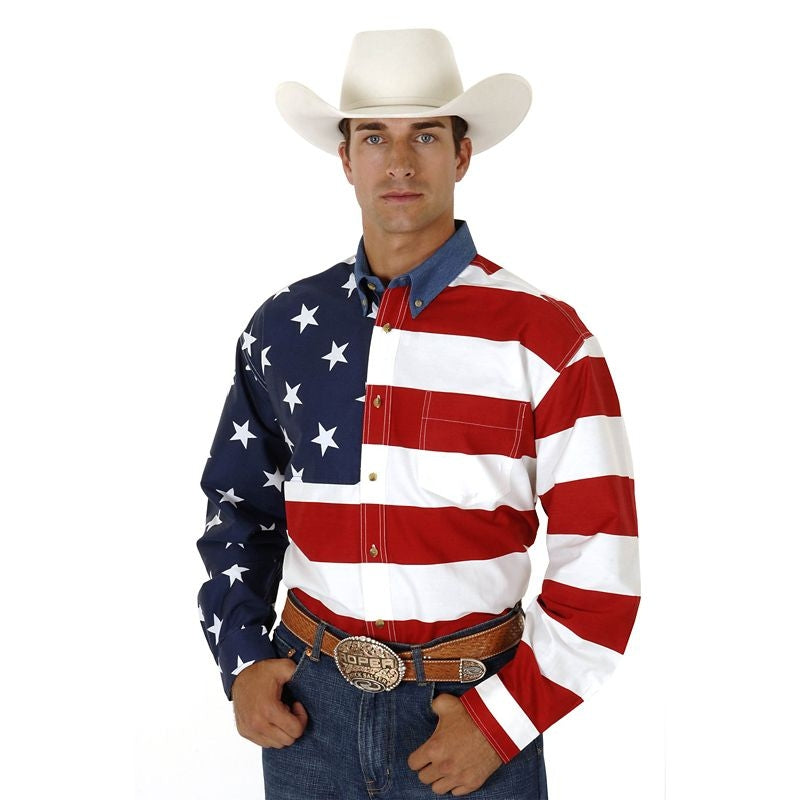 Roper Mens American Flag L/S Shirt 3XL Red