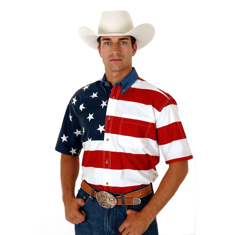 Roper Mens American Flag S/S Shirt 3XL Red