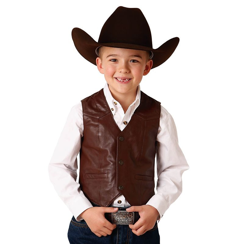 Roper Boys Leather Vest L Brown