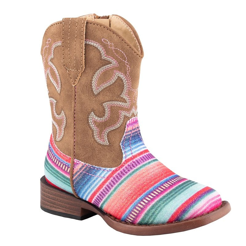 Roper Toddlers Glitter Serape Sq Toe Boots 5 Tan