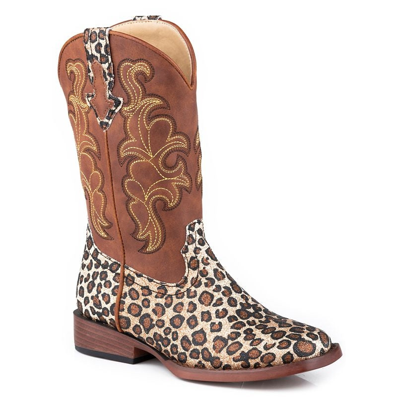 Roper Childs Glitter Wild Cat Sq Toe Boots 10 Gold