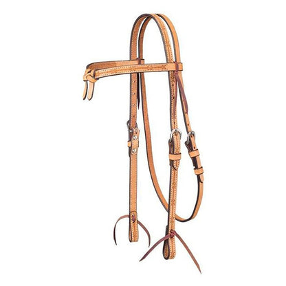 Tough1 Leather Futurity Brow Headstall with Barbed Wire Detail