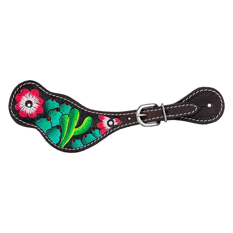 Tough1 Cactus/Pink Flower Spur Straps Dark Oil