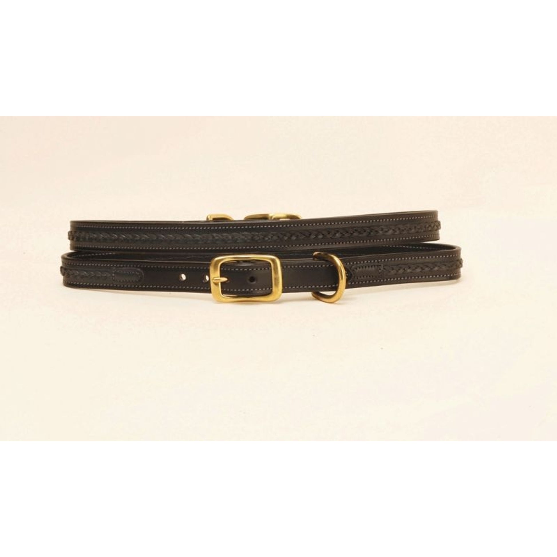 Tory Leather 3/4" Dog Collar - Raised Center Braid - Brass