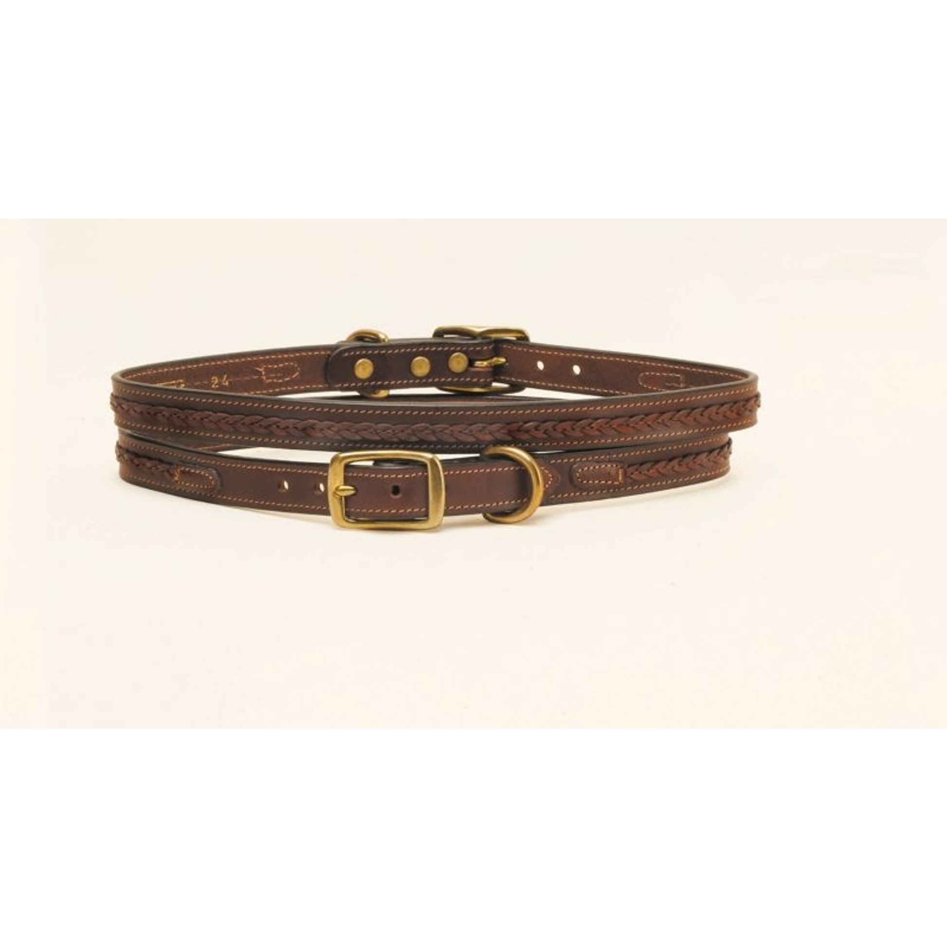 Tory Leather 3/4" Dog Collar - Raised Center Braid - Brass