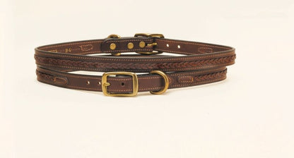 Tory Leather 3/4" Dog Collar - Raised Center Braid - Brass
