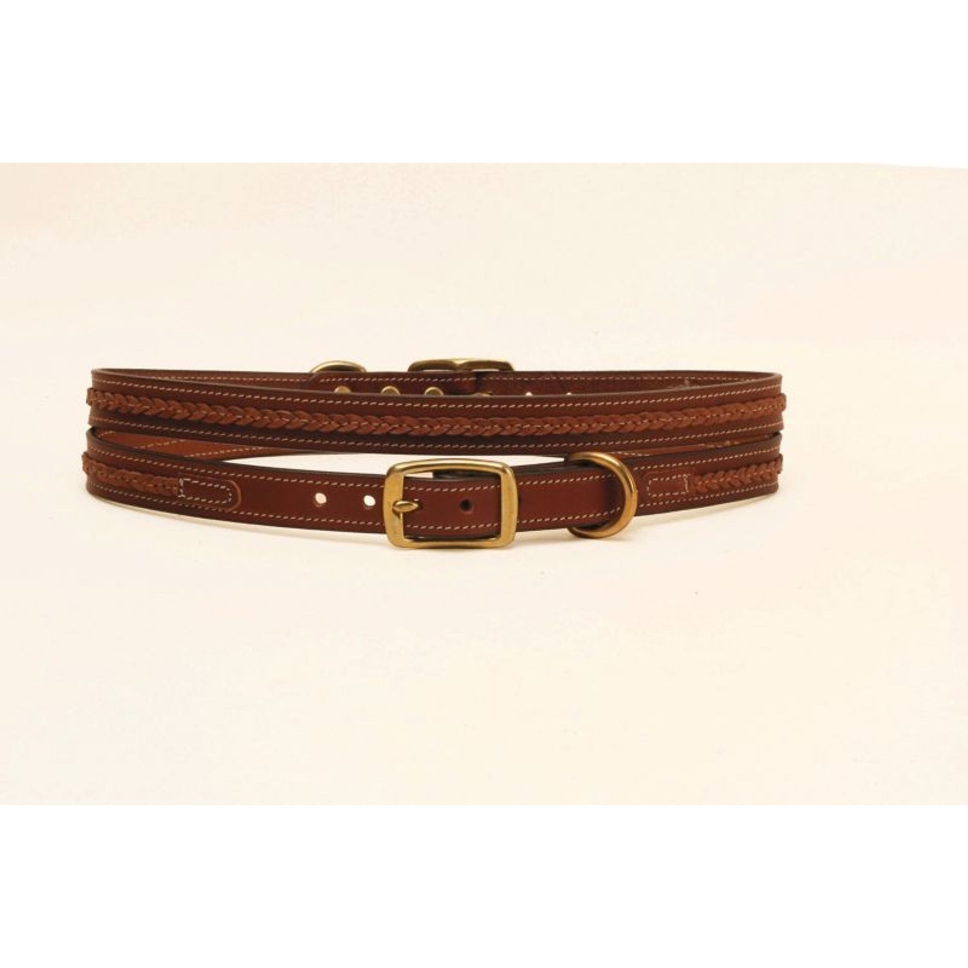 Tory Leather 3/4" Dog Collar - Raised Center Braid - Brass