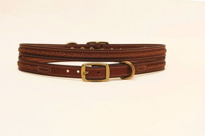 Tory Leather 3/4" Dog Collar - Raised Center Braid - Brass