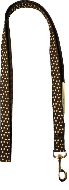 Ribbon Overlay Single Thick Dog Lead - Black Poka Dots