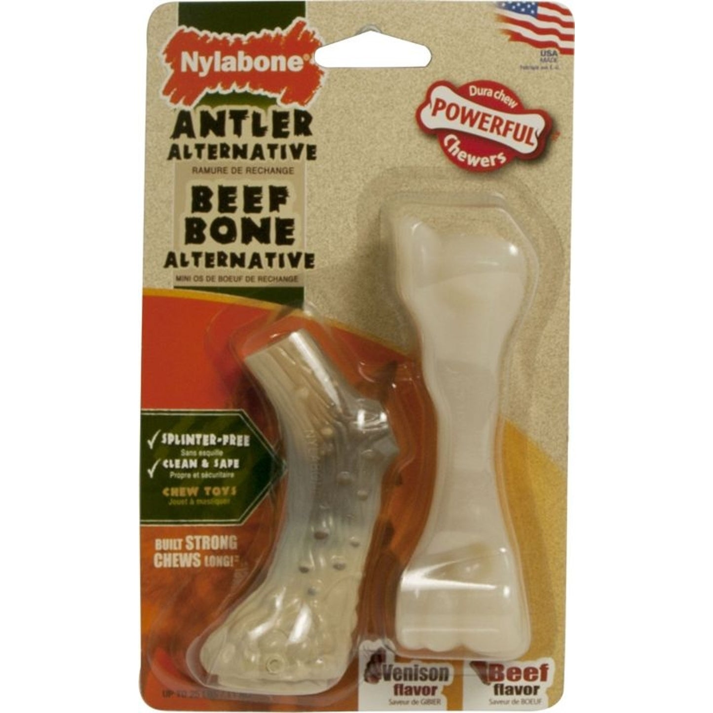 Nylabone Dura Chew Antler Alternative & Beef Bone - 2 Pack