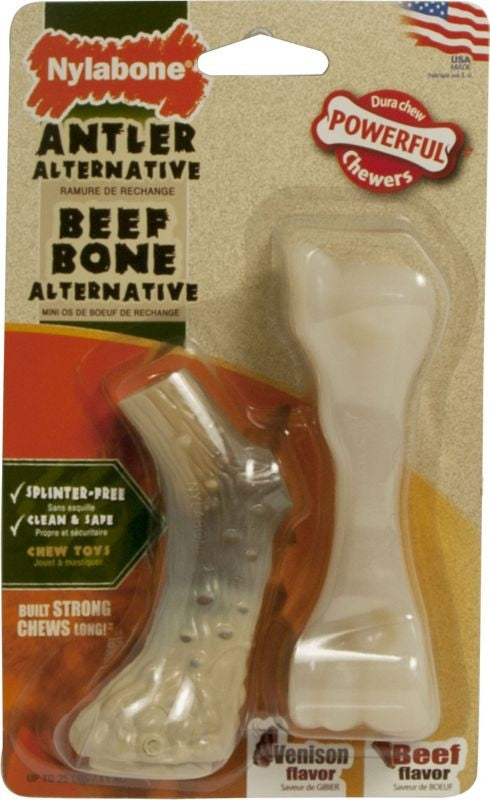 Nylabone Dura Chew Antler Alternative & Beef Bone - 2 Pack