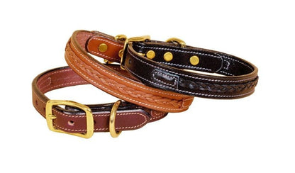 Tory Leather 3/4" Dog Collar - Raised Center Braid - Brass