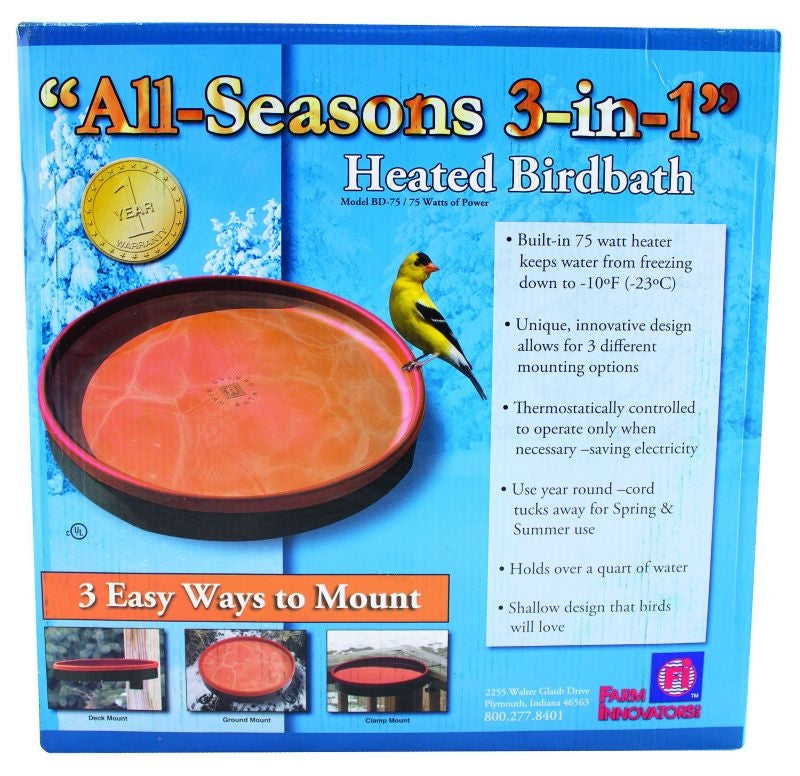 Farm Innovators All Seasons 3-In-1 Heated Birdbath