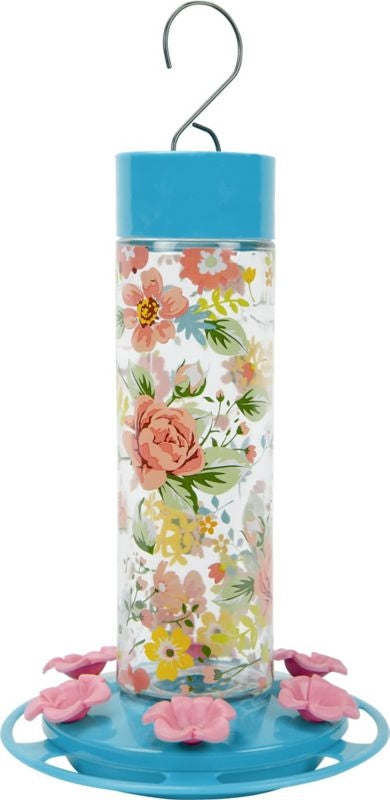 CHARMING PEONY DECORATIVE GLASS HUMMINGBIRD FEEDER