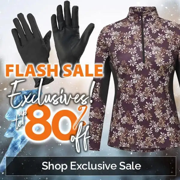 Flash sale promotion with gloves and a floral jacket on a white background advertising up to 80% off exclusive sale