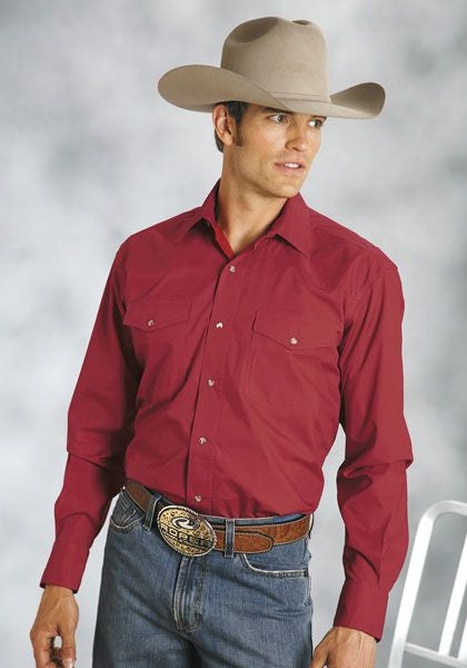 Roper Mens Amarillo Poplin Shirt - Solid Red