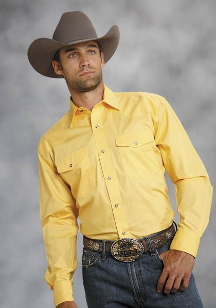Roper Mens Amarillo Poplin Shirt - Solid Yellow